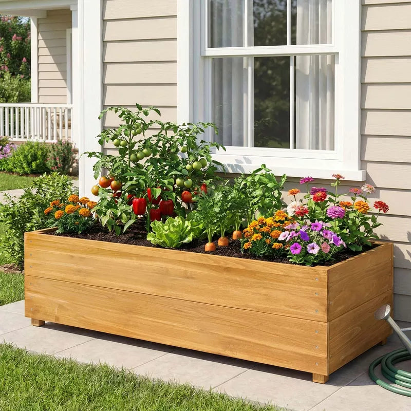 Solid Fir Raised Garden Bed with Drainage Liner for Patio Vegetable Gardening
