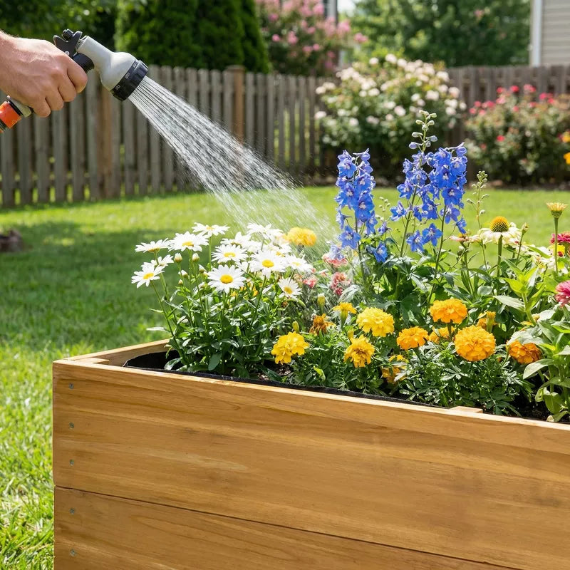 Solid Fir Raised Garden Bed with Drainage Liner for Patio Vegetable Gardening