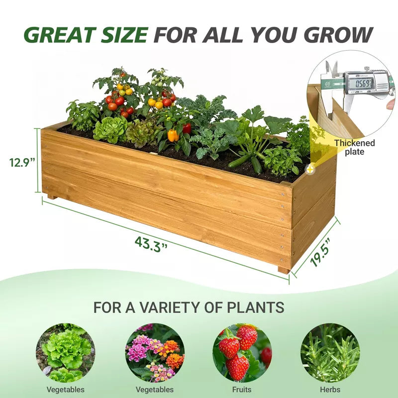 Solid Fir Raised Garden Bed with Drainage Liner for Patio Vegetable Gardening