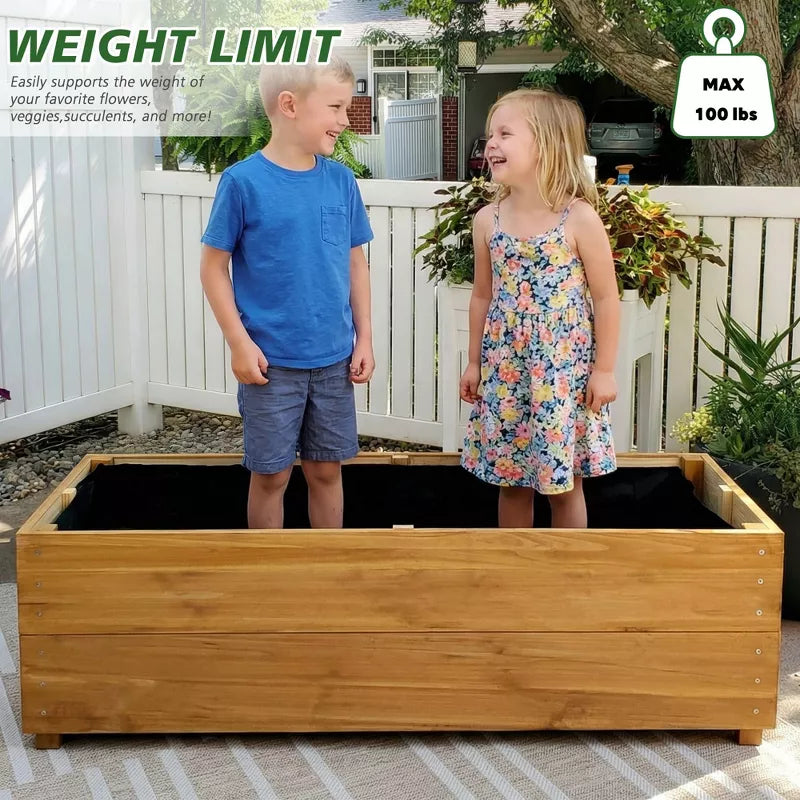 Solid Fir Raised Garden Bed with Drainage Liner for Patio Vegetable Gardening