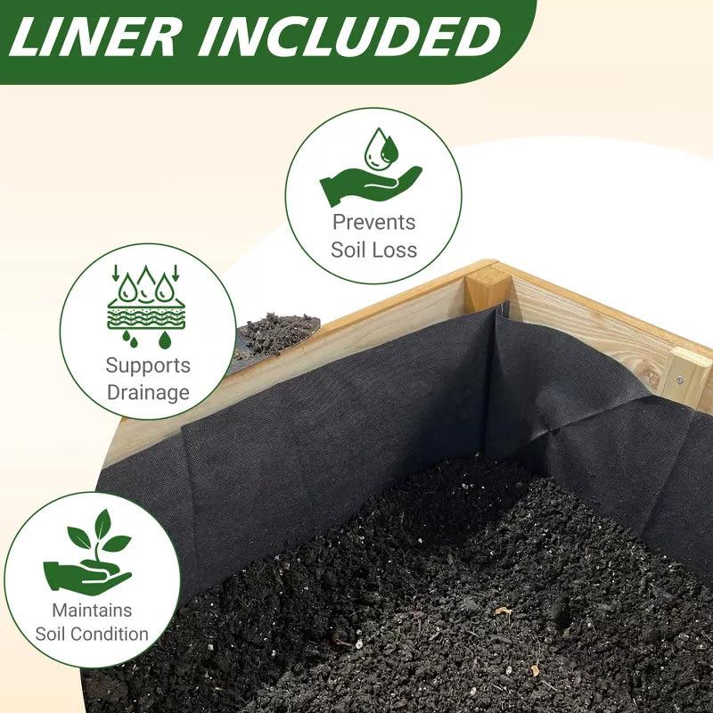 Solid Fir Raised Garden Bed with Drainage Liner for Patio Vegetable Gardening