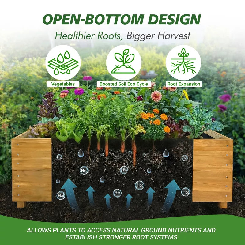 Solid Fir Raised Garden Bed with Drainage Liner for Patio Vegetable Gardening