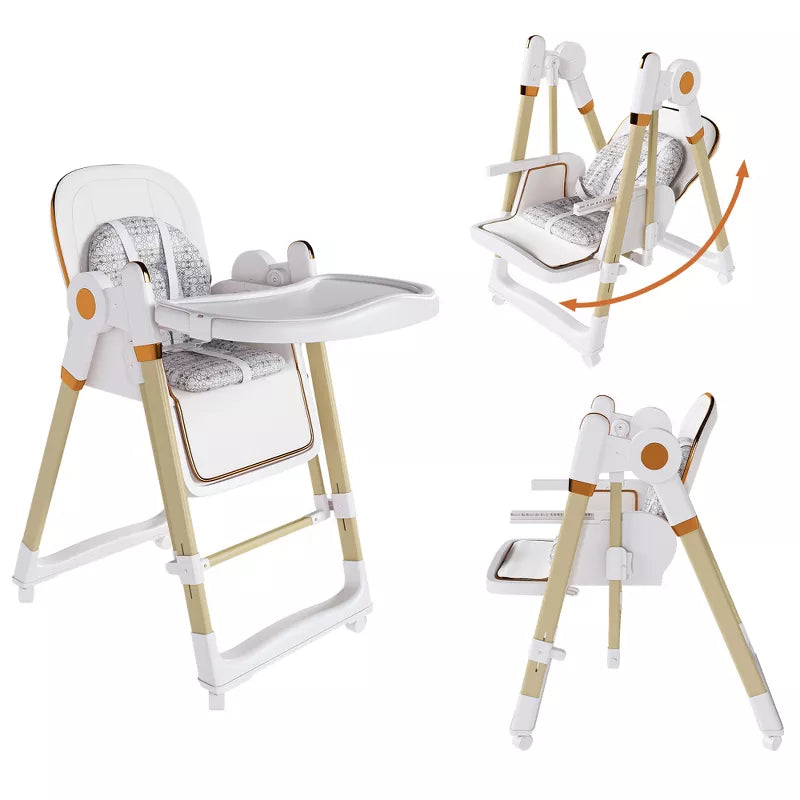 Convertible Baby High Chair and Rocker with Foldable Frame and Locking Wheels