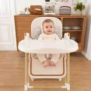 Convertible Baby High Chair and Rocker with Foldable Frame and Locking Wheels