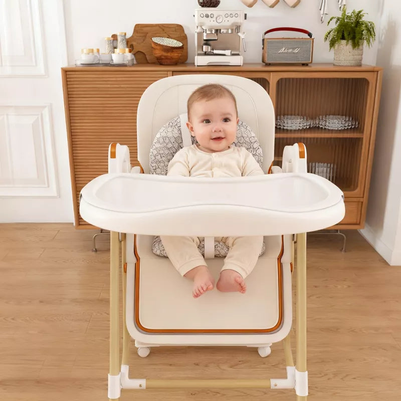 Convertible Baby High Chair and Rocker with Foldable Frame and Locking Wheels
