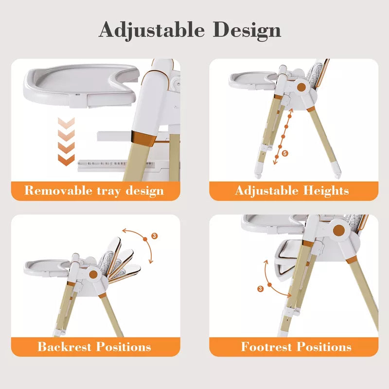 Convertible Baby High Chair and Rocker with Foldable Frame and Locking Wheels