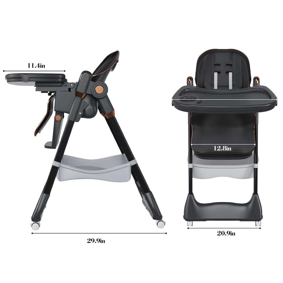 Portable Adjustable Baby High Chair with Foldable Design & Lock Wheels