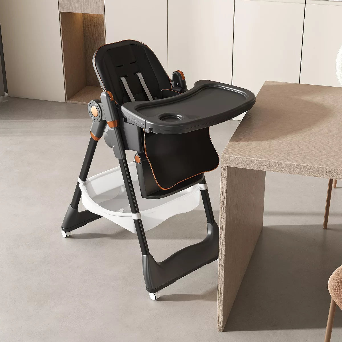 Portable Adjustable Baby High Chair with Foldable Design & Lock Wheels