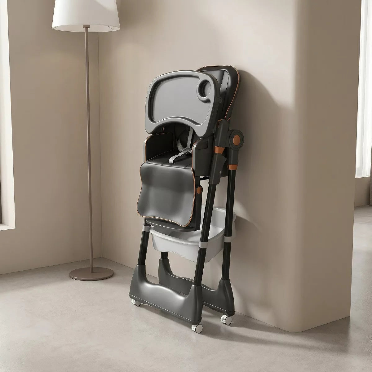 Portable Adjustable Baby High Chair with Foldable Design & Lock Wheels