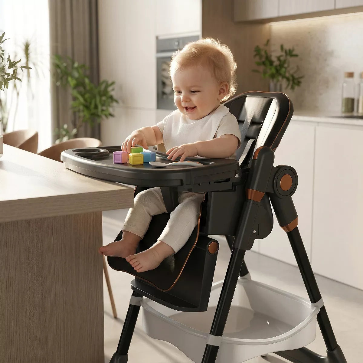 Portable Adjustable Baby High Chair with Foldable Design & Lock Wheels