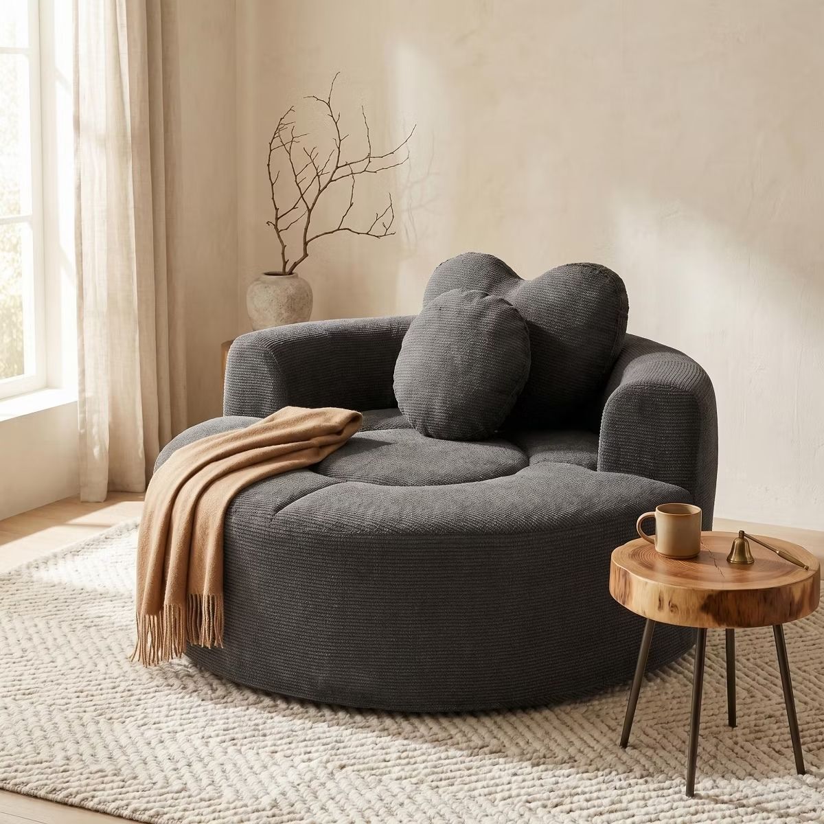 Cloud Sofa Bed with Memory Foam, Waffle Fabric & 2 Accent Pillows