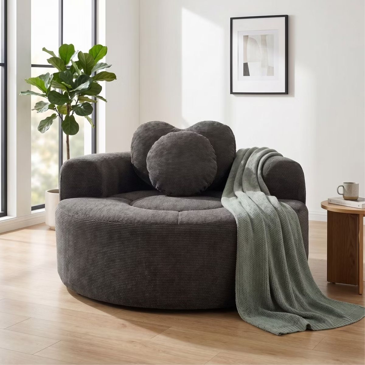 Cloud Sofa Bed with Memory Foam, Waffle Fabric & 2 Accent Pillows
