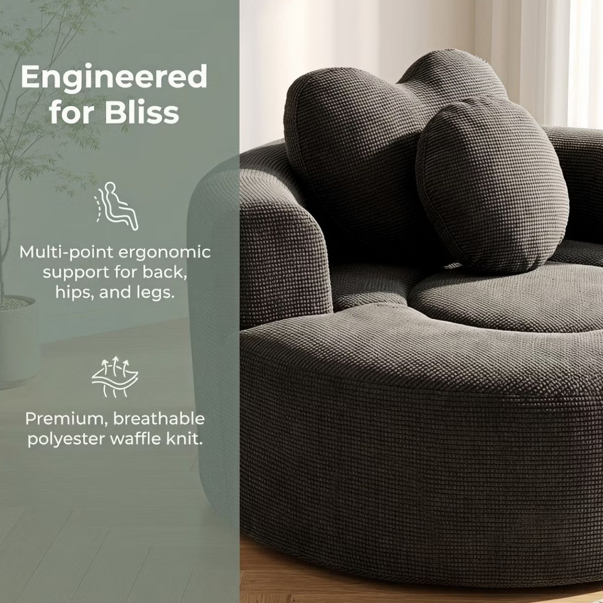 Cloud Sofa Bed with Memory Foam, Waffle Fabric & 2 Accent Pillows