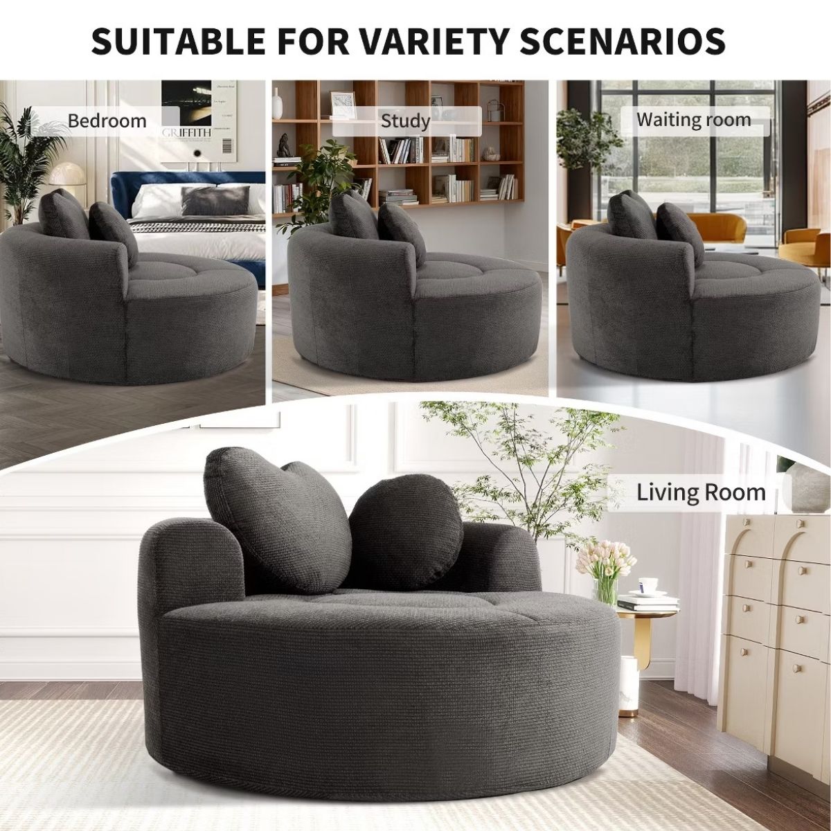 Cloud Sofa Bed with Memory Foam, Waffle Fabric & 2 Accent Pillows