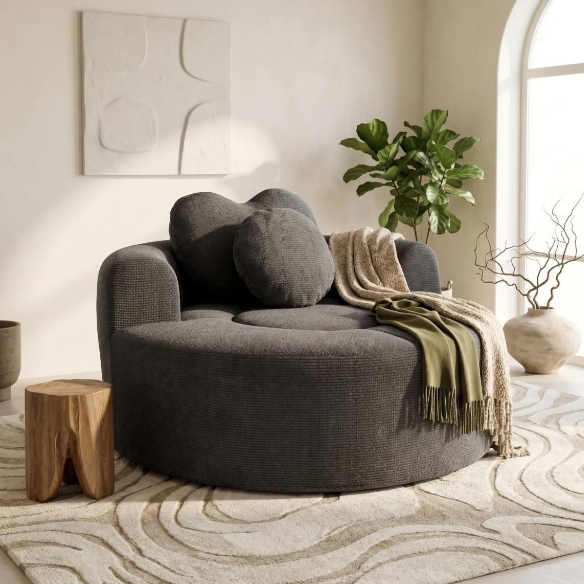 Cloud Sofa Bed with Memory Foam, Waffle Fabric & 2 Accent Pillows
