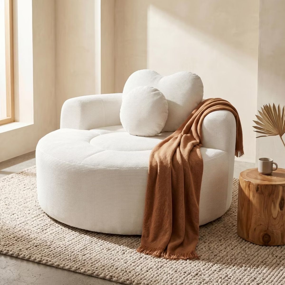 Cloud Sofa Bed with Memory Foam, Waffle Fabric & 2 Accent Pillows
