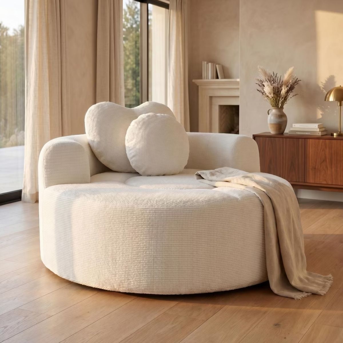 Cloud Sofa Bed with Memory Foam, Waffle Fabric & 2 Accent Pillows