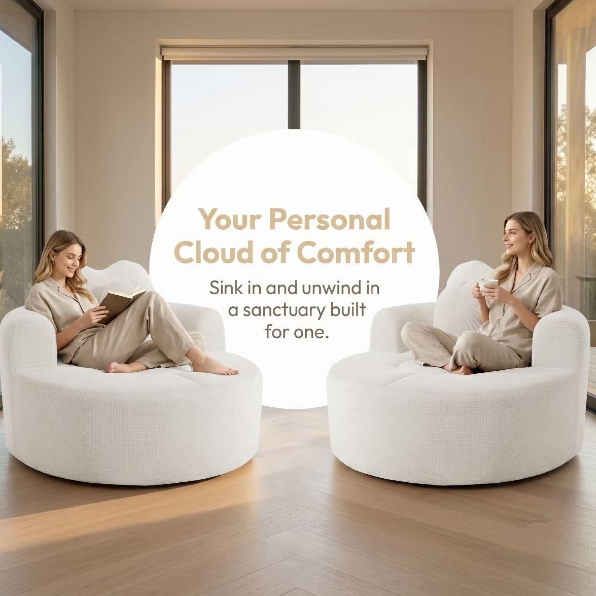 Cloud Sofa Bed with Memory Foam, Waffle Fabric & 2 Accent Pillows