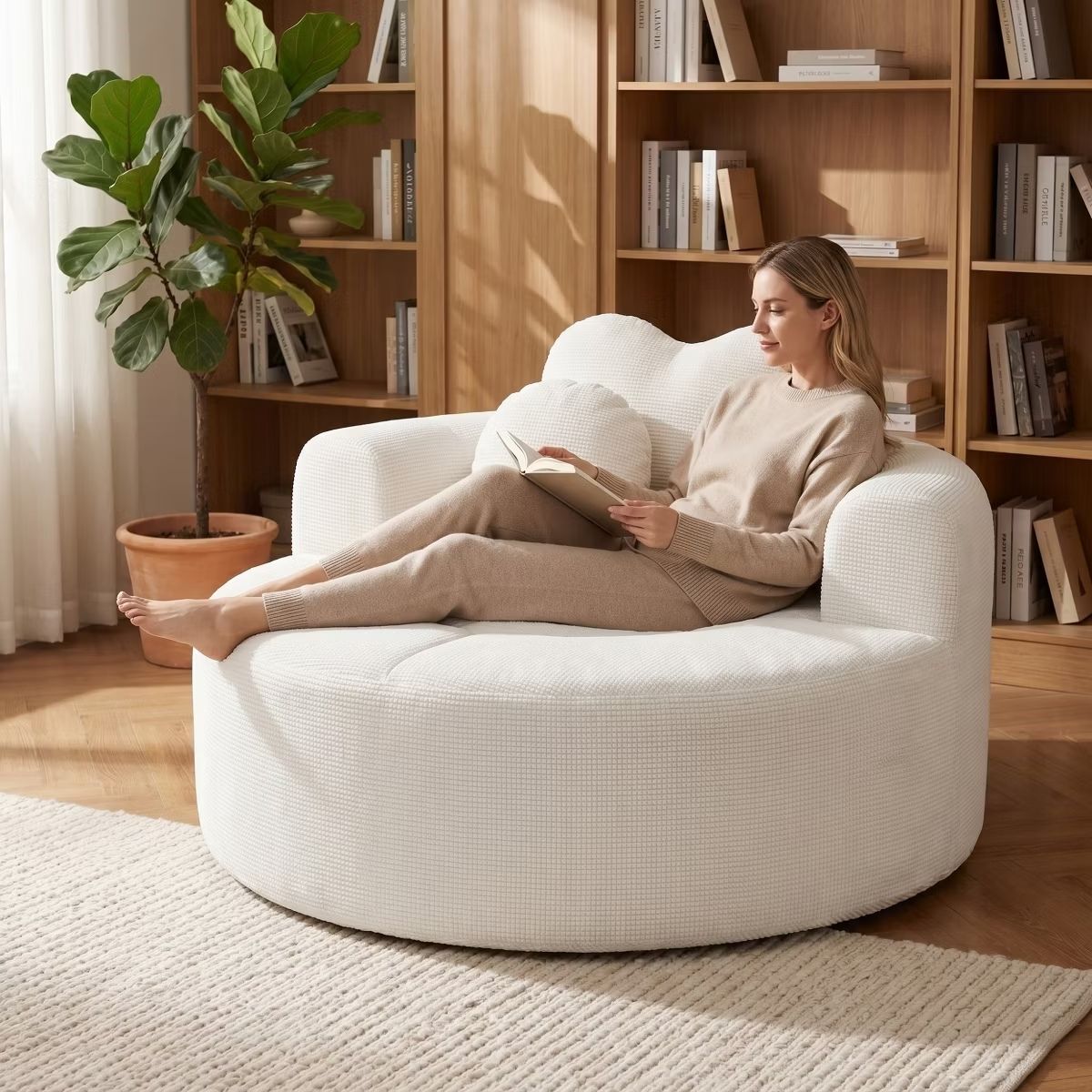 Cloud Sofa Bed with Memory Foam, Waffle Fabric & 2 Accent Pillows