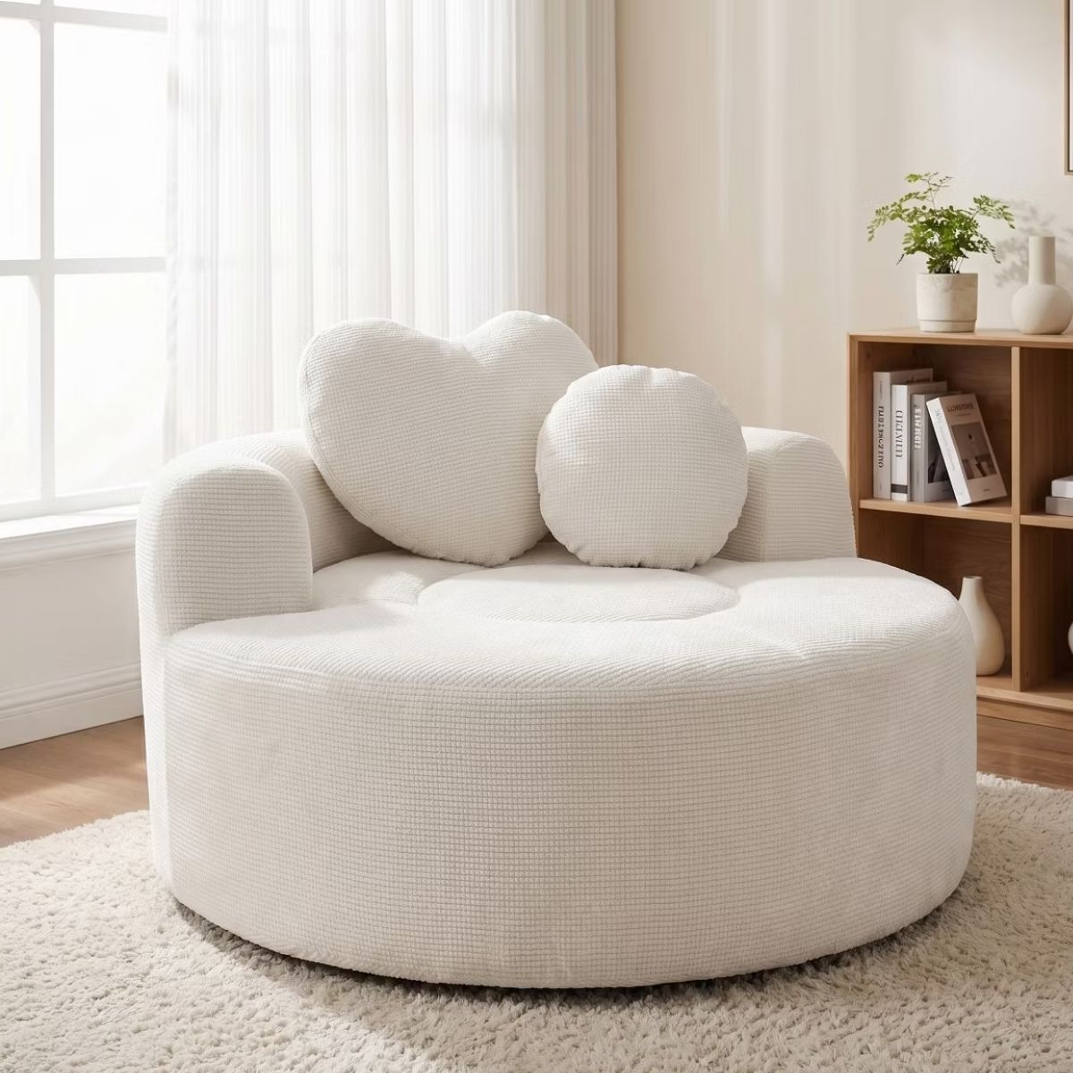 Cloud Sofa Bed with Memory Foam, Waffle Fabric & 2 Accent Pillows