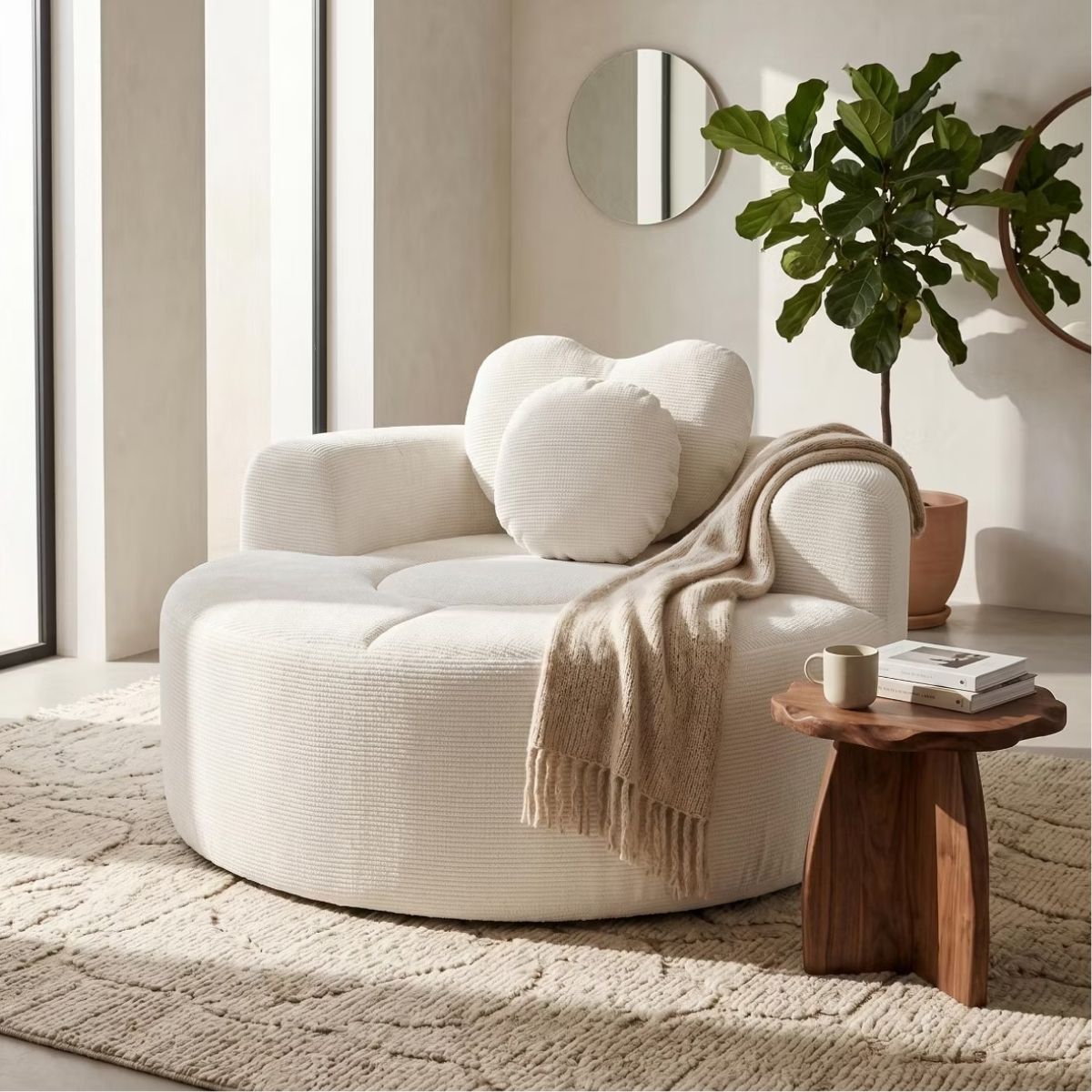 Cloud Sofa Bed with Memory Foam, Waffle Fabric & 2 Accent Pillows