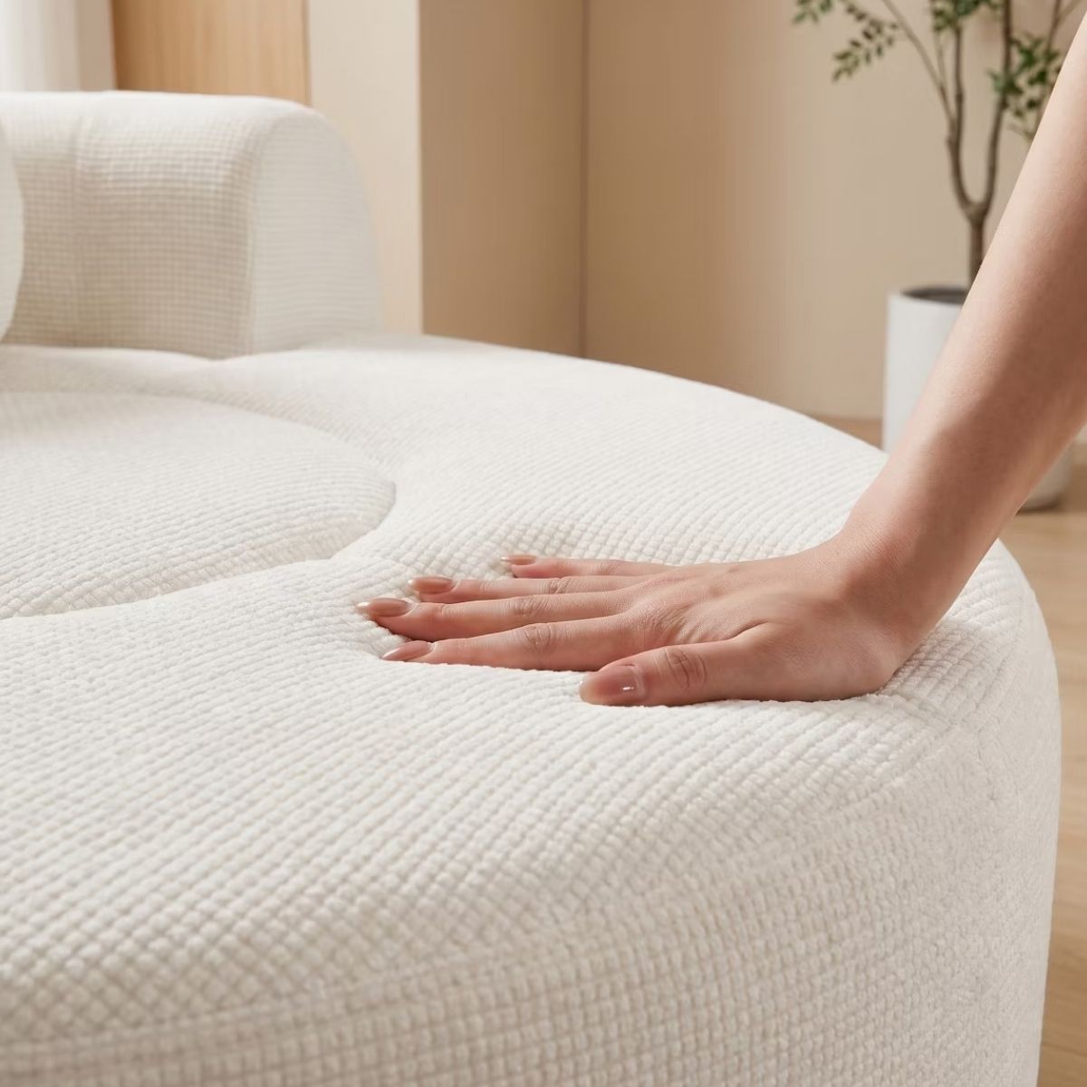 Cloud Sofa Bed with Memory Foam, Waffle Fabric & 2 Accent Pillows