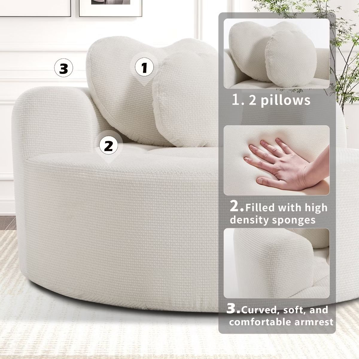 Cloud Sofa Bed with Memory Foam, Waffle Fabric & 2 Accent Pillows