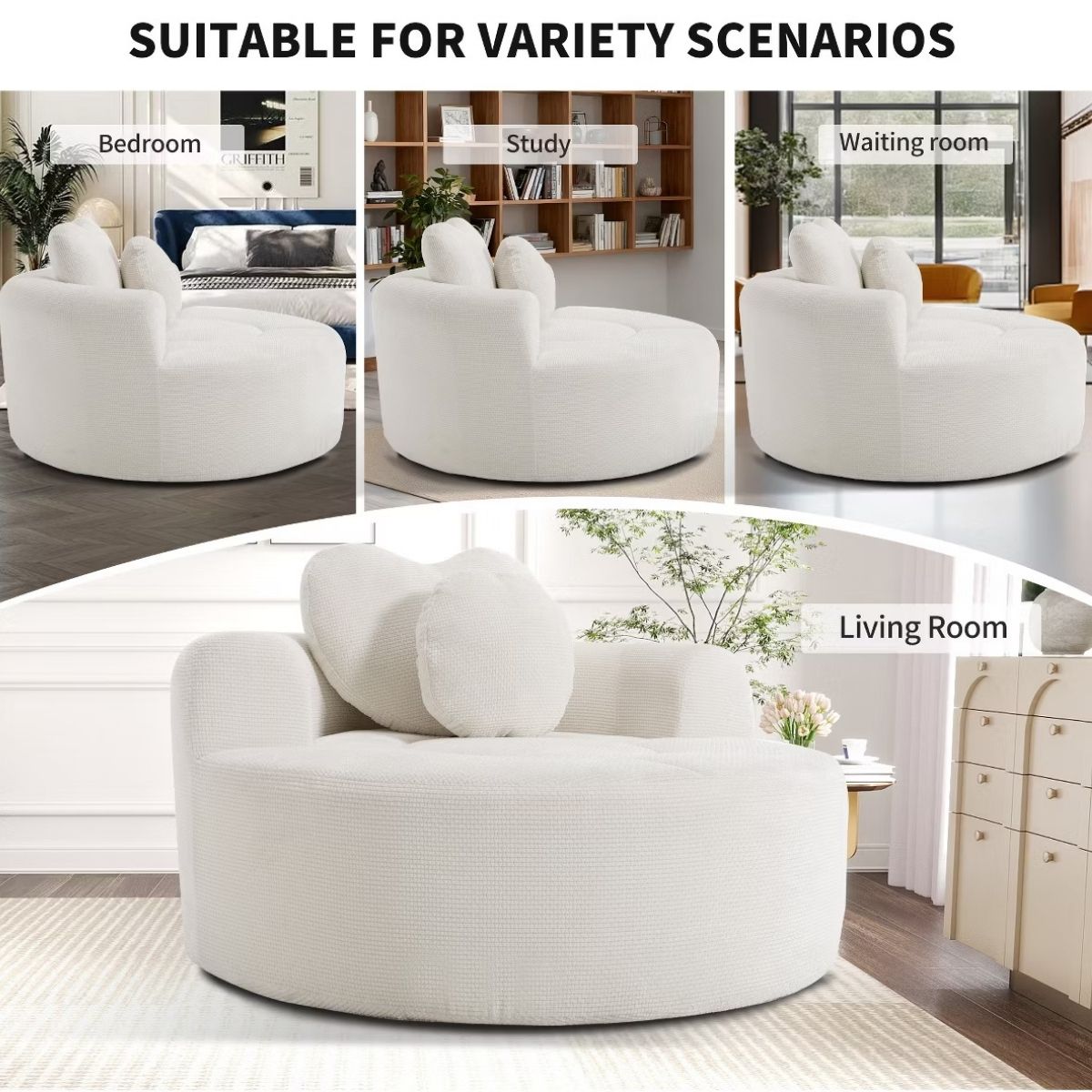 Cloud Sofa Bed with Memory Foam, Waffle Fabric & 2 Accent Pillows