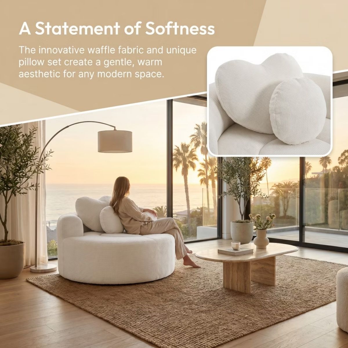 Cloud Sofa Bed with Memory Foam, Waffle Fabric & 2 Accent Pillows