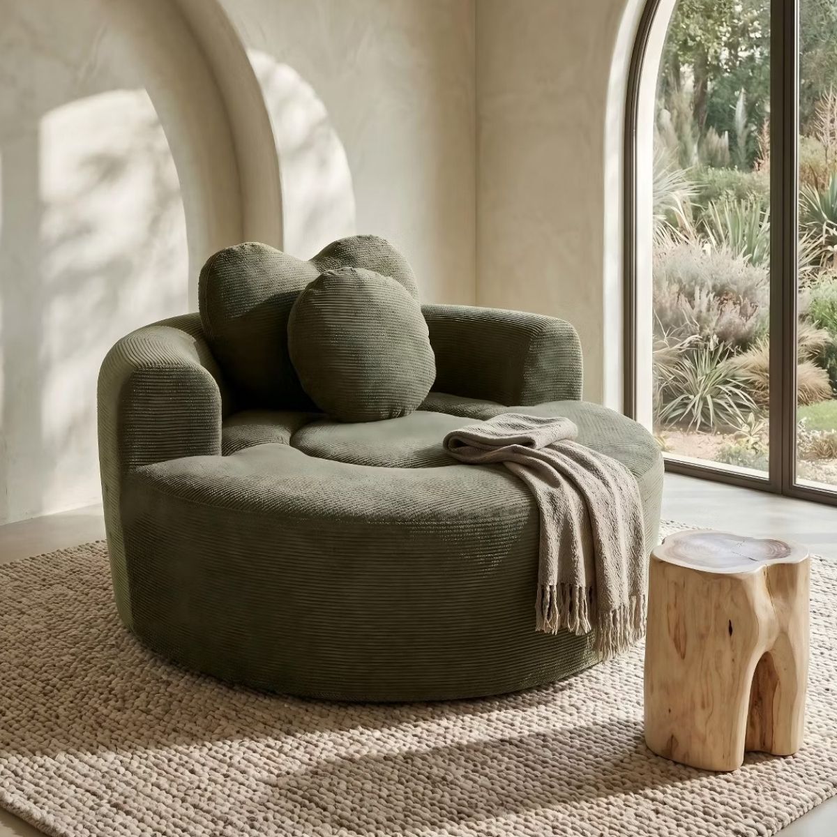 Cloud Sofa Bed with Memory Foam, Waffle Fabric & 2 Accent Pillows