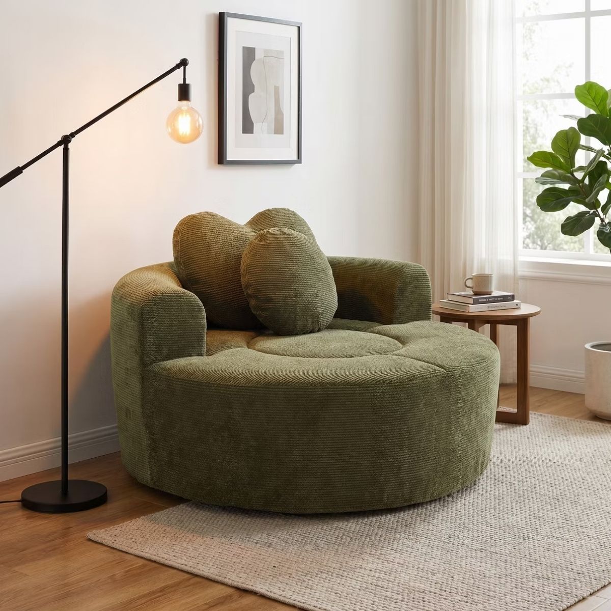 Cloud Sofa Bed with Memory Foam, Waffle Fabric & 2 Accent Pillows