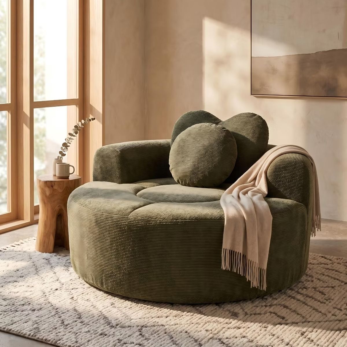 Cloud Sofa Bed with Memory Foam, Waffle Fabric & 2 Accent Pillows