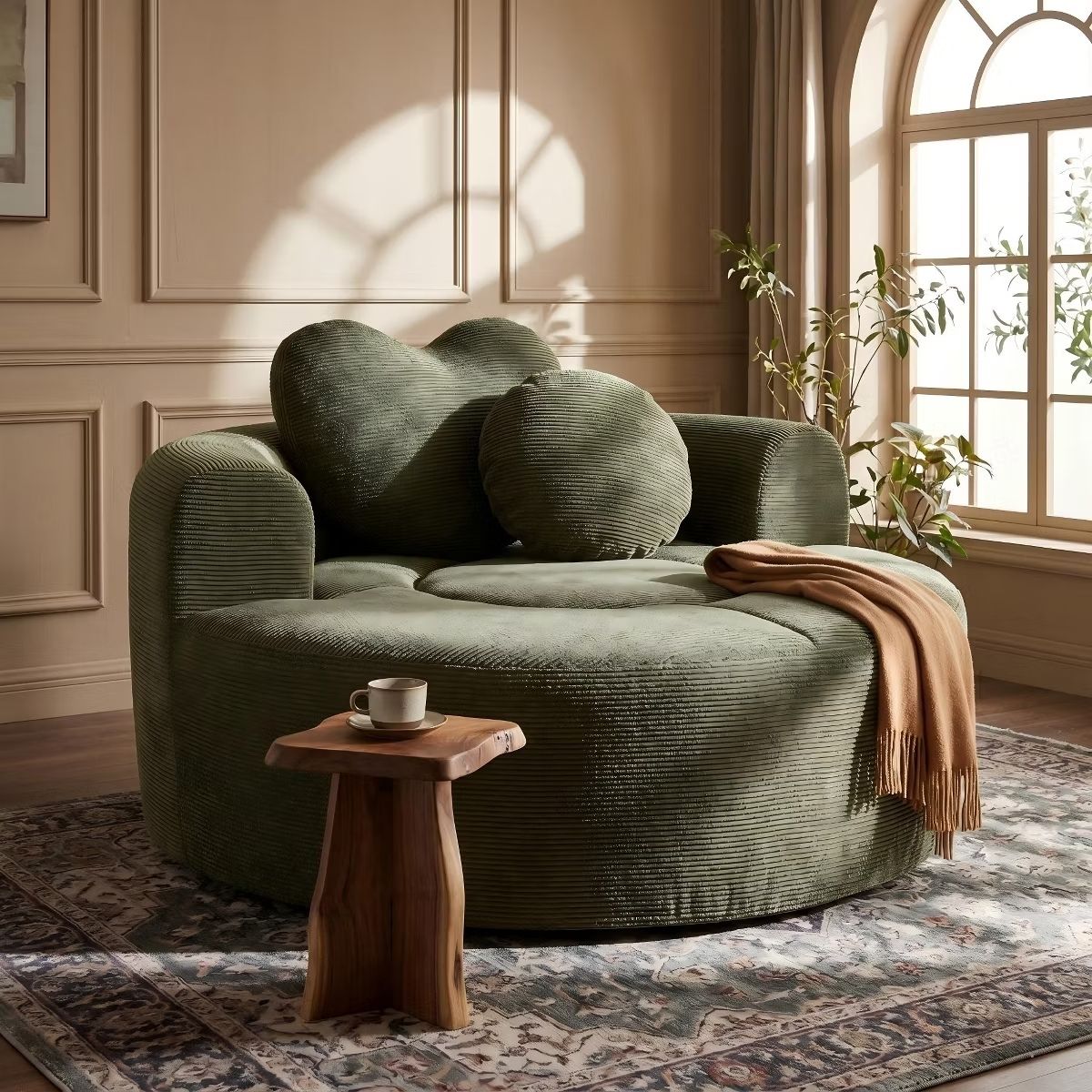 Cloud Sofa Bed with Memory Foam, Waffle Fabric & 2 Accent Pillows