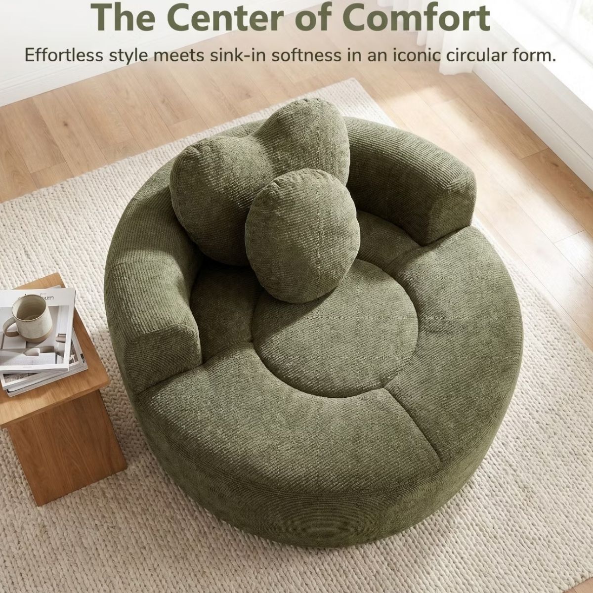 Cloud Sofa Bed with Memory Foam, Waffle Fabric & 2 Accent Pillows