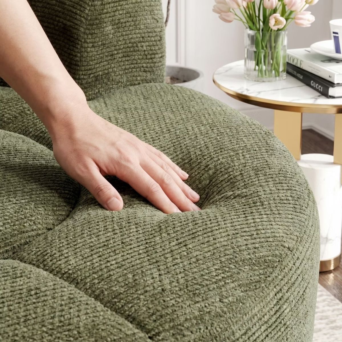 Cloud Sofa Bed with Memory Foam, Waffle Fabric & 2 Accent Pillows