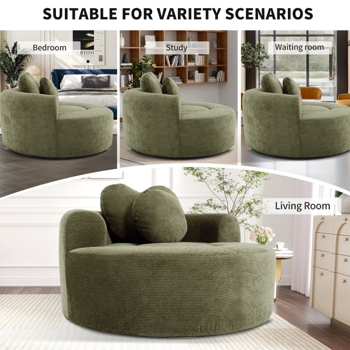 Cloud Sofa Bed with Memory Foam, Waffle Fabric & 2 Accent Pillows