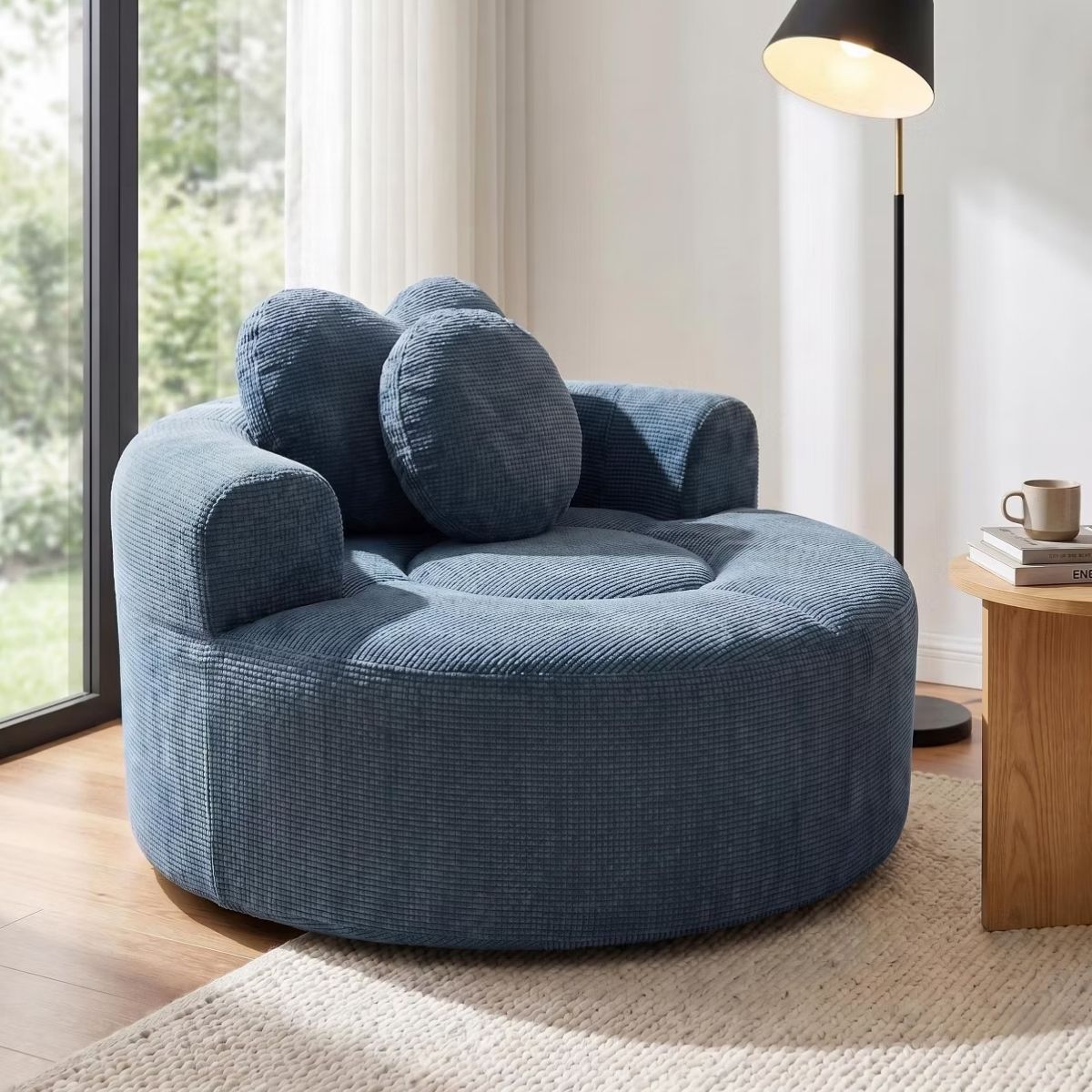 Cloud Sofa Bed with Memory Foam, Waffle Fabric & 2 Accent Pillows