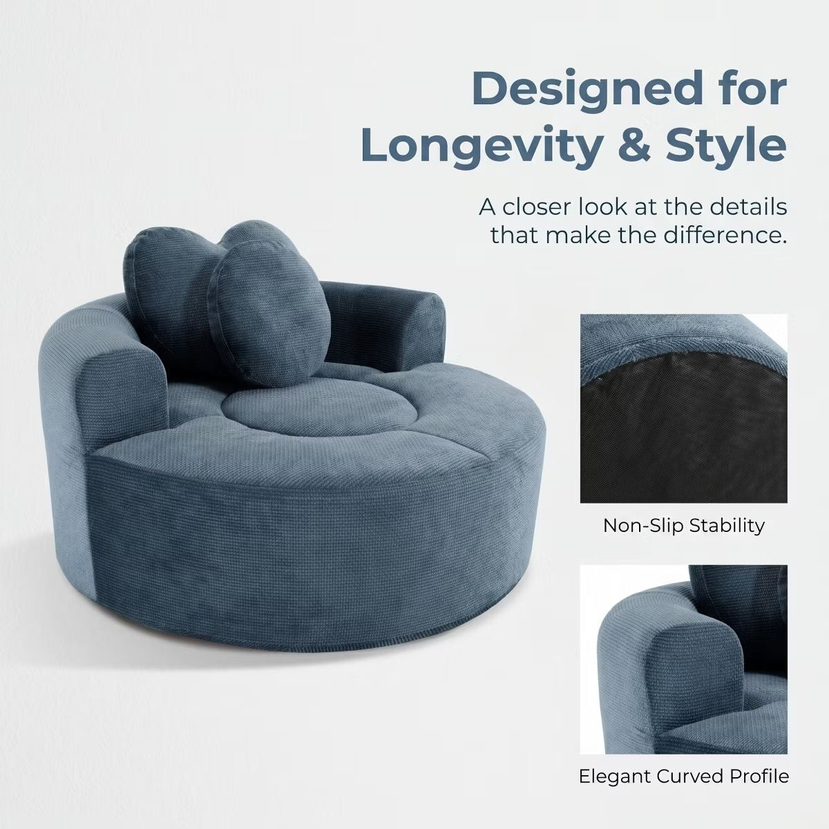 Cloud Sofa Bed with Memory Foam, Waffle Fabric & 2 Accent Pillows
