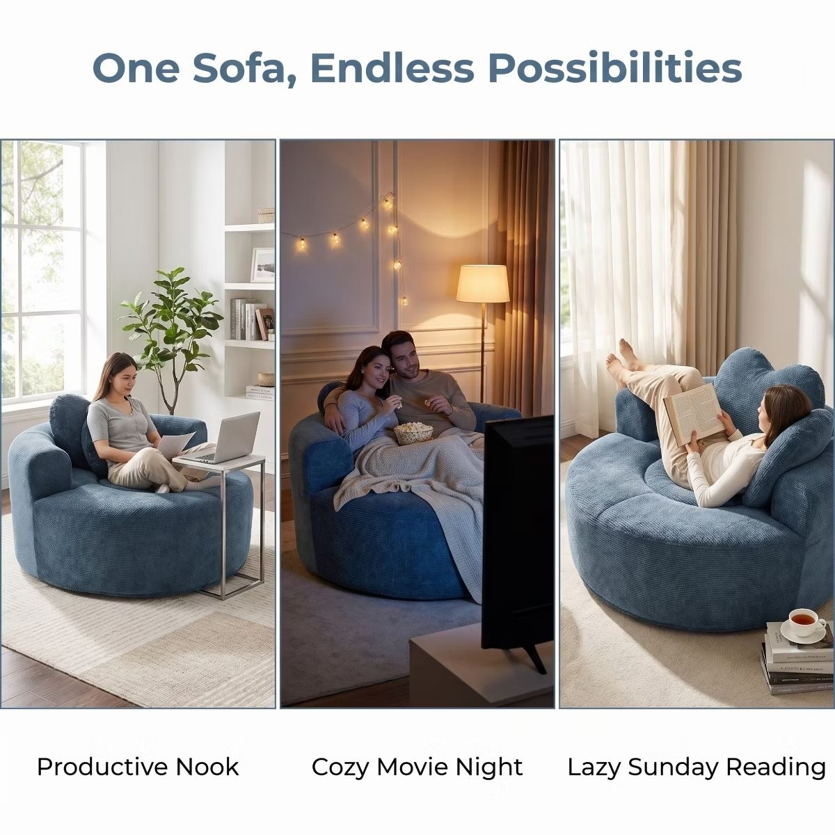Cloud Sofa Bed with Memory Foam, Waffle Fabric & 2 Accent Pillows