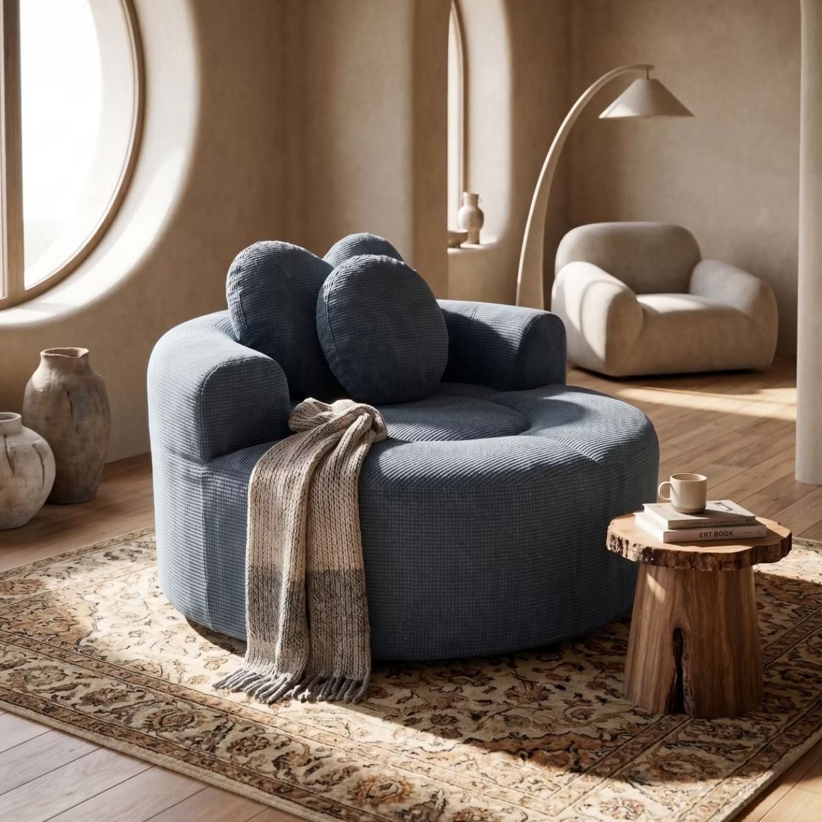 Cloud Sofa Bed with Memory Foam, Waffle Fabric & 2 Accent Pillows