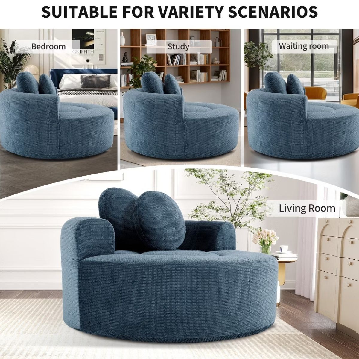 Cloud Sofa Bed with Memory Foam, Waffle Fabric & 2 Accent Pillows