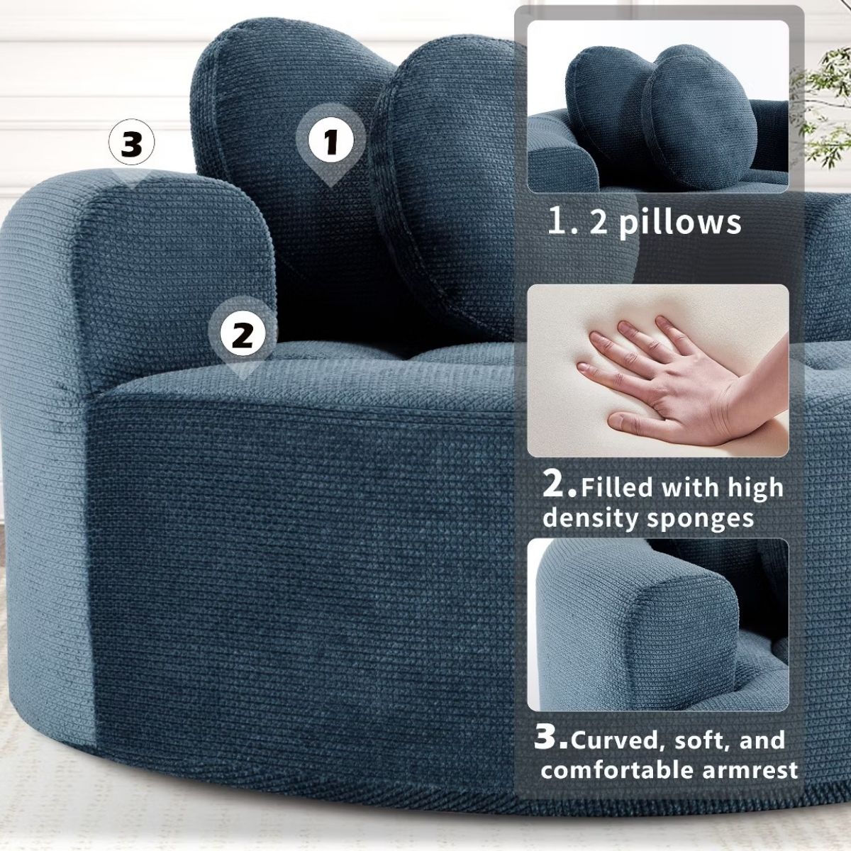 Cloud Sofa Bed with Memory Foam, Waffle Fabric & 2 Accent Pillows