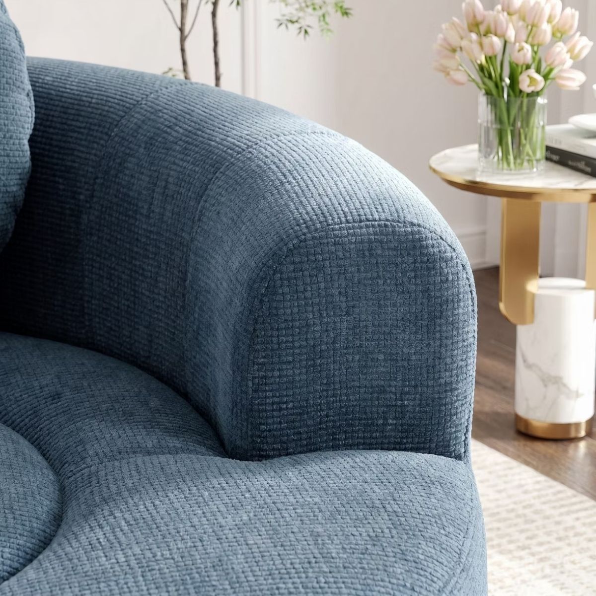 Cloud Sofa Bed with Memory Foam, Waffle Fabric & 2 Accent Pillows