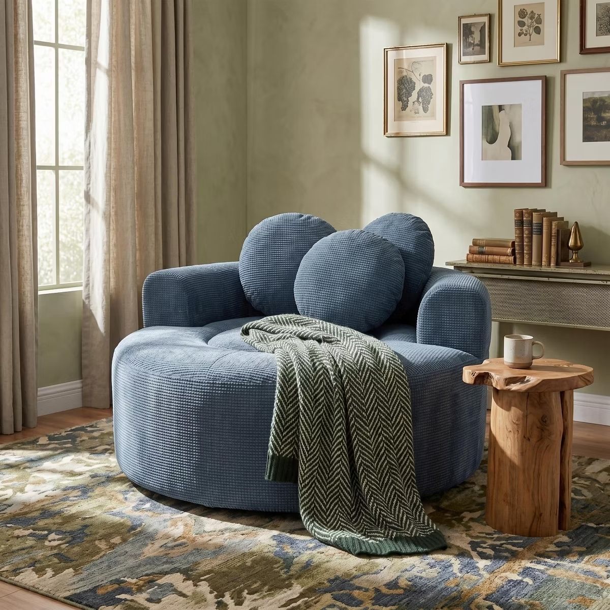 Cloud Sofa Bed with Memory Foam, Waffle Fabric & 2 Accent Pillows