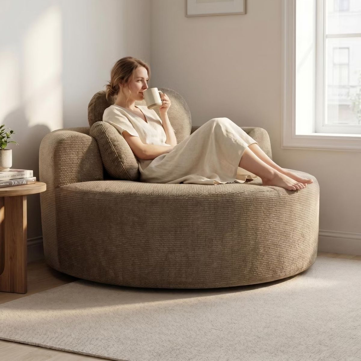 Cloud Sofa Bed with Memory Foam, Waffle Fabric & 2 Accent Pillows