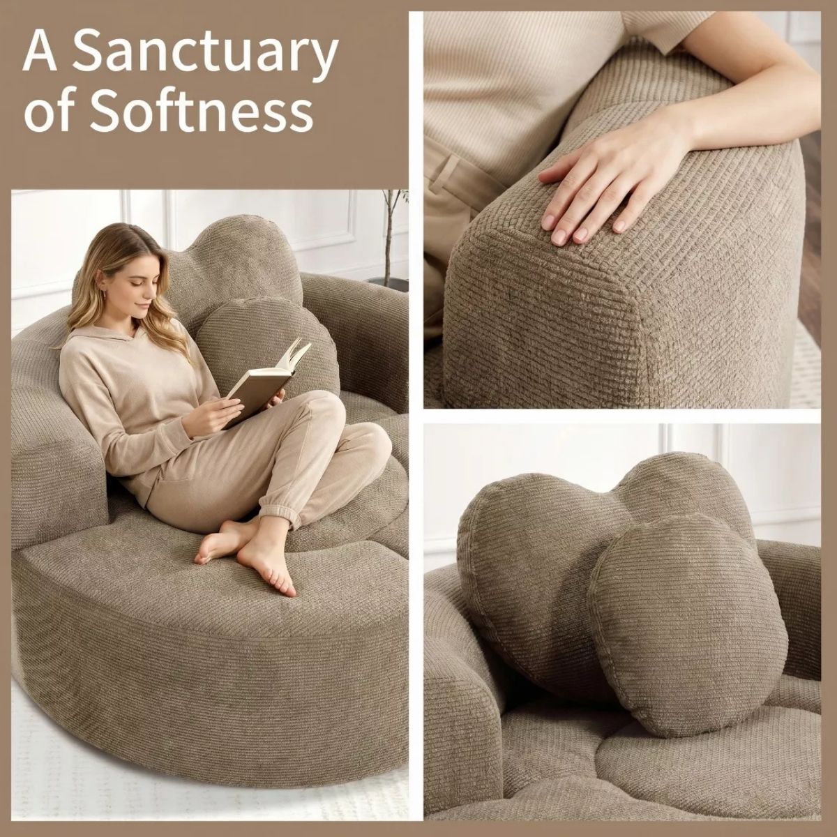 Cloud Sofa Bed with Memory Foam, Waffle Fabric & 2 Accent Pillows