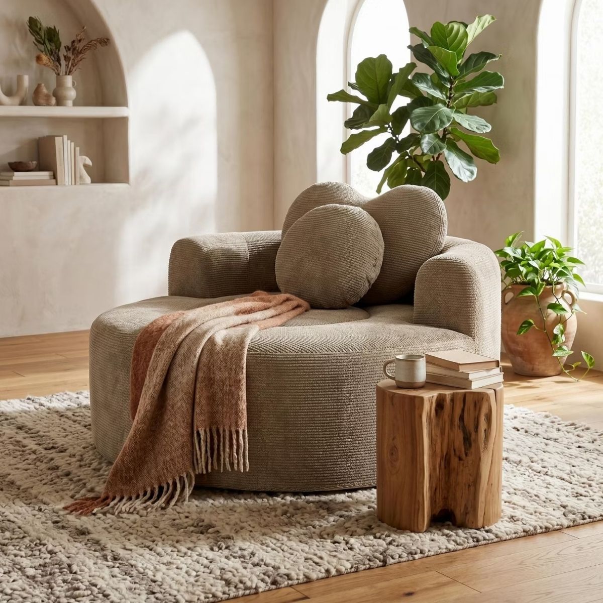 Cloud Sofa Bed with Memory Foam, Waffle Fabric & 2 Accent Pillows