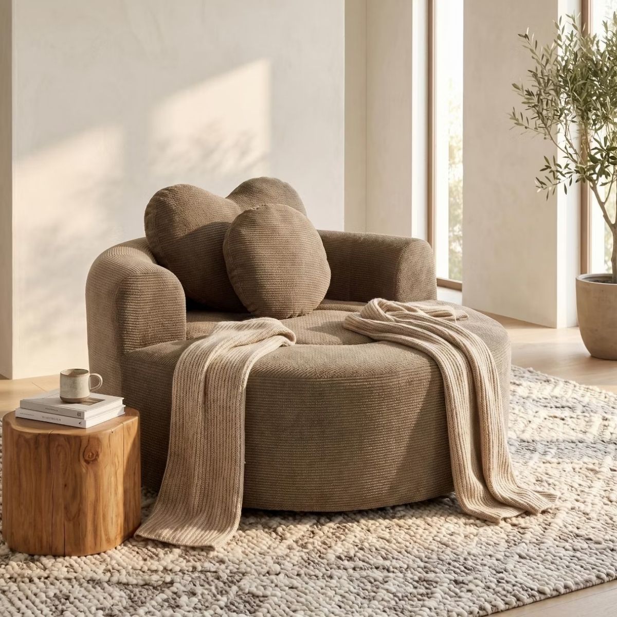 Cloud Sofa Bed with Memory Foam, Waffle Fabric & 2 Accent Pillows