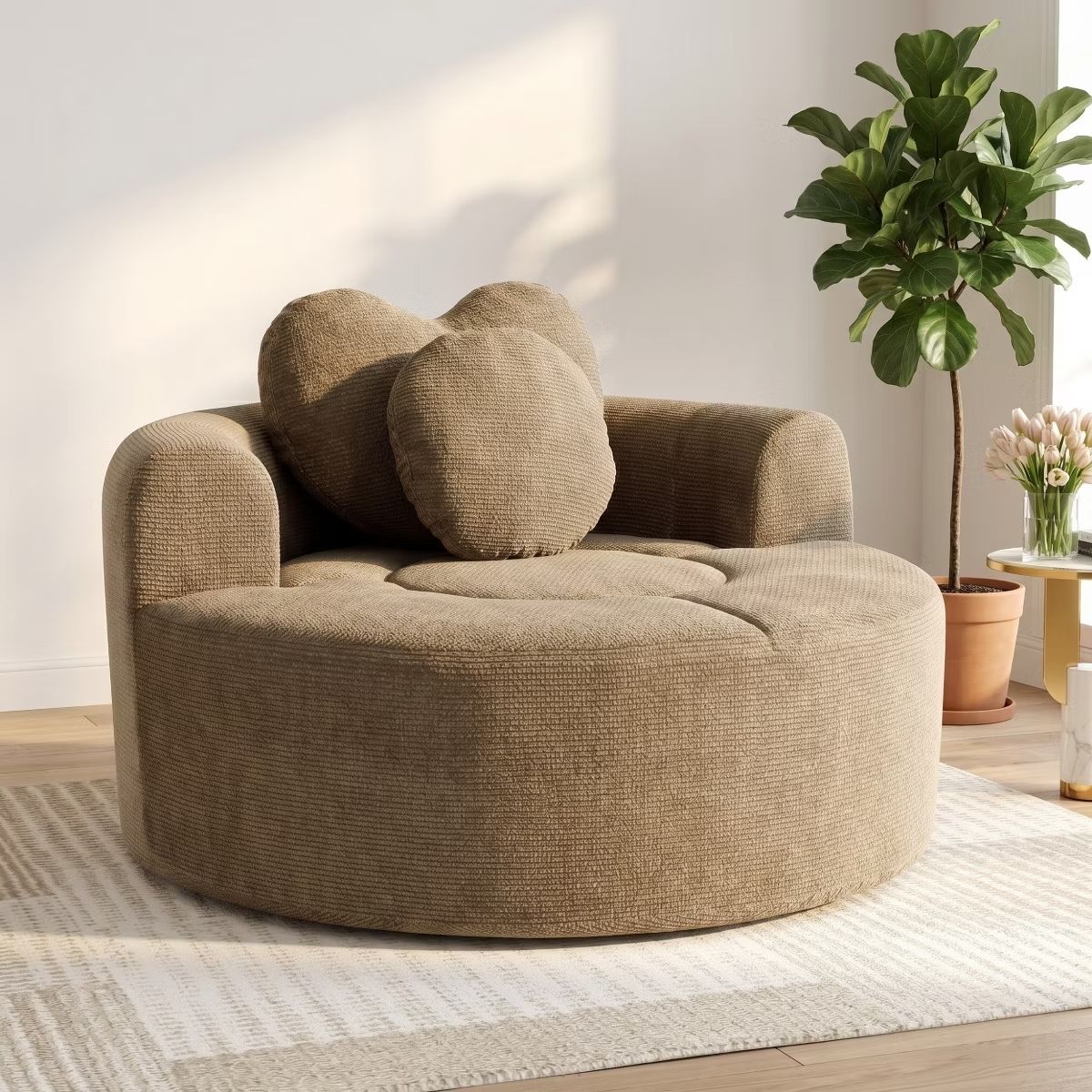 Cloud Sofa Bed with Memory Foam, Waffle Fabric & 2 Accent Pillows