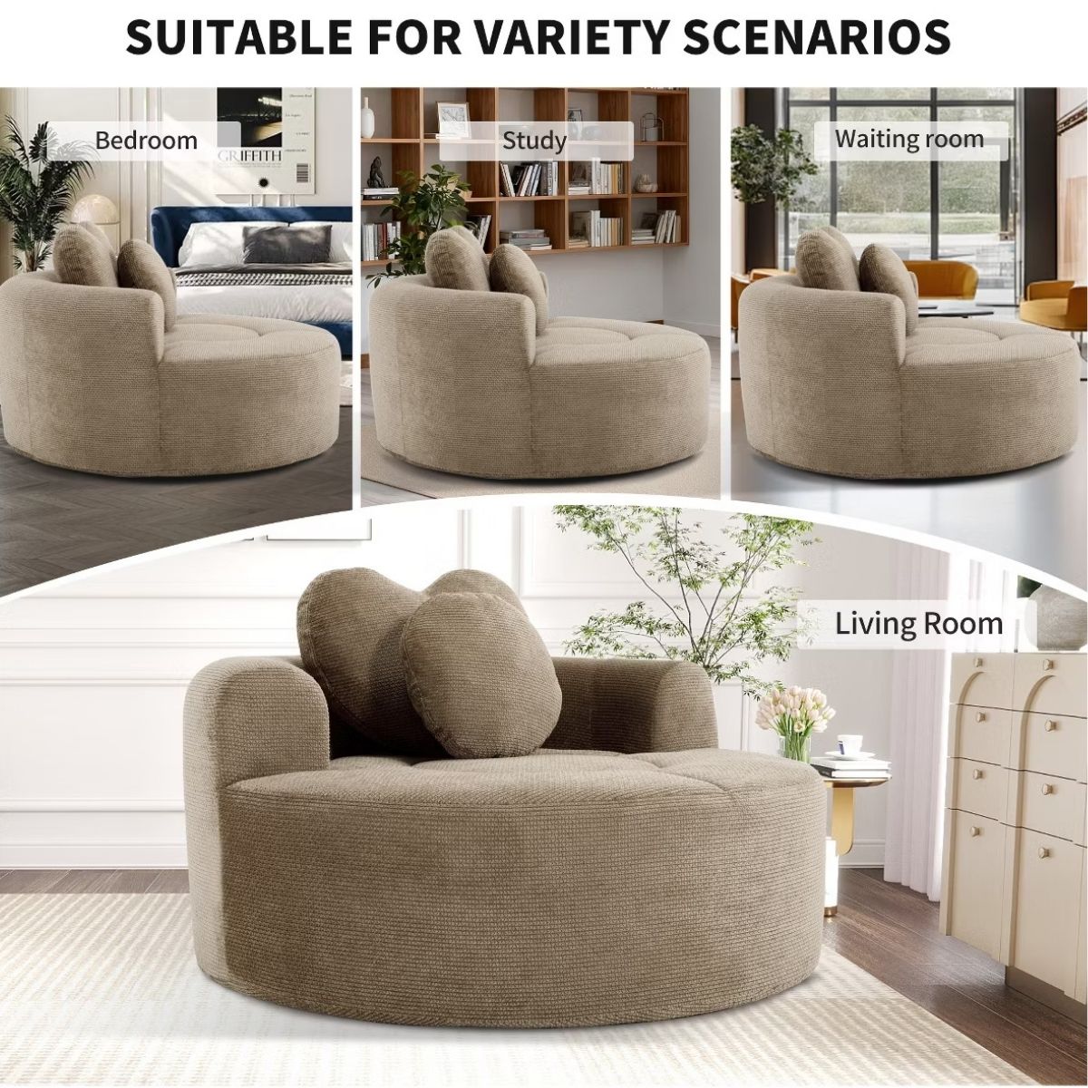 Cloud Sofa Bed with Memory Foam, Waffle Fabric & 2 Accent Pillows